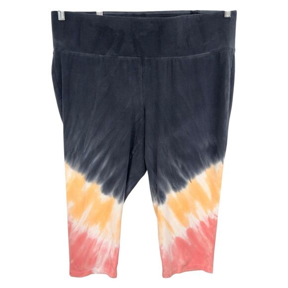 Lane Bryant LIVI Plus Size 22 24 Leggings Cropped Black Pink Dip Dye Pull On 520 - Picture 1 of 8